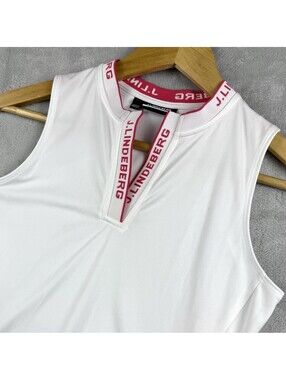 J.Lindeberg Women XS White Pink Sleeveless Golf Polo Shirt Performance Top Club
